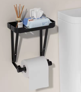 Support mural double en acier inoxydable noir mat OEM/ODM pour rouleaux de papier toilette avec étagère de rangement – Organisateur de salle de bain - Product Image 2