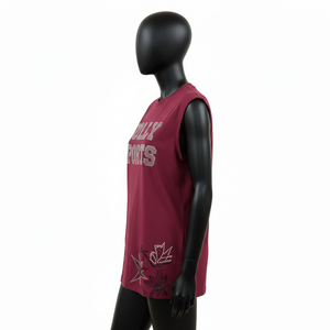 Débardeur sans manches pour femme en jersey de coton marron, coupe décontractée, avec motif graphique en strass et logo personnalisé, chemises en coton sans manches pour femme - Product Image 3