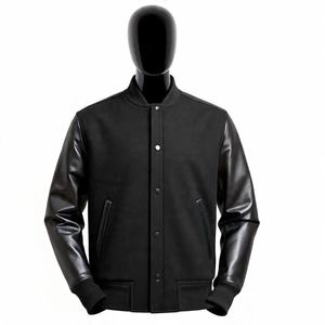 Blouson universitaire noir pour homme, imperméable, respirant, réversible, couleur unie, fermeture boutonnée, décontracté, streetwear d'hiver - Product Image 5