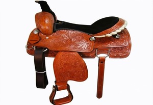 Ensemble de selle de cheval western en cuir véritable en gros |   Selle de barrel racing artisanale avec étriers et quincaillerie en acier inoxydable - Product Image 6