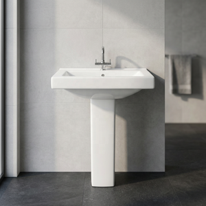 Wholesale Solid Surface White Round Granite Water Resistant Villa Half Pedestal Wash Basin Sink Set - Product Image 5