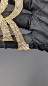 925 Sterling <b>Silver</b> Customized <b>Initial</b> <b>Pendant</b> VVS Moissanite Diamond Double R Rapper Hip Hop Logo <b>Pendant</b> - Product Image 3