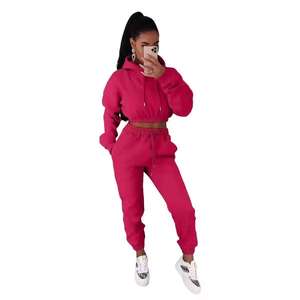 Ensemble de survêtement deux pièces pour femme : sweat à capuche court et pantalon de jogging, idéal pour l'hiver, personnalisable avec logo, vente en gros, OEM - Product Image 4