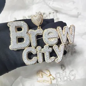 Collier personnalisé avec pendentif cœur et grosse lettre, bijoux hip-hop, chaîne en argent, zircon incrusté, pour cadeau de fiançailles, vente en gros - Product Image 2