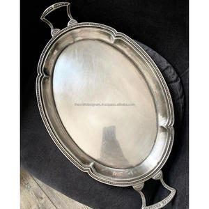 <b>Mirror</b> Polish Oval Tray Stainless Steel Food Serving Trays With Brass Handles Restaurant Supplies Decorative Trays Food Safe - Product Image 2