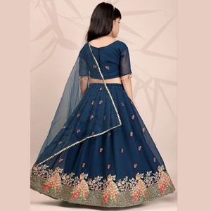 Heavy Embroidery Coding Work Georgette Ready to Wear Designer Flared Lehenga Choli Set with <b>Net</b> <b>Dupatta</b> Wedding Wear - Product Image 3