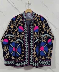 Assorted Mix Color <b>Velvet</b> Suzani Quilted <b>Jacket</b> with Embroidery Breathable Cotton Vintage Design Unisex Indian Style - Product Image 4