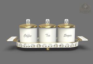 Juego de Recipientes de Aluminio Ecológicos de Lujo para Café, Té y Azúcar, con Bandeja, Acabado Dorado, Frascos para Servir, Vajilla Decorativa para la Mesa - Product Image 4