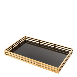 Bandeja Rectangular Dorada con Superficie de Espejo Negro, Diseño Moderno para Uso en Mesa - Product Image 6