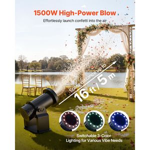 Macchina Elettrica per Coriandoli 1500W con Luci LED, Potente Sistema di Lancio Coriandoli per Palcoscenico, Controllo Manuale e Remoto - Product Image 2