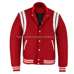 2026 Most Demanding Premium <b>Red</b> <b>Wool</b> With Stand Collar Varsity Jacket Men's White Leather Trims Plus-Size Winter Heated Jackets - Product Image 3
