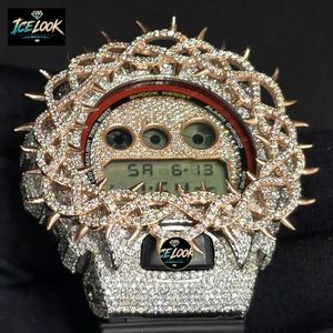 Montre à quartz incrustée de diamants, montre-bracelet numérique LED, chronographe résistant aux chocs, cadran à pointes, style bracelet - Product Image 3