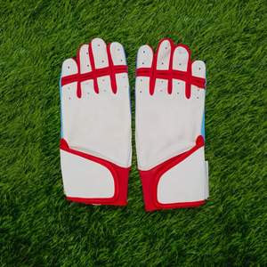 Custom Brand Unisex Leather Batting Gloves Left-Handed Red White Blue Breathable Wrist Support <b>Hook</b> Loop Closure Training Use - Product Image 6