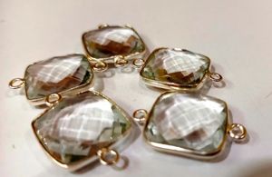 Conectores de Bisel de Doble Aro con Cristal de Roca Natural Blanco en Forma de Cojín Cuadrado de 15mm - Product Image 4