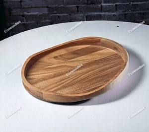 Plateau en bois de bambou rond fait à la main pour le petit-déjeuner, écologique, décoratif, élégant, grande capacité, pain, nourriture, cuisine - Product Image 3