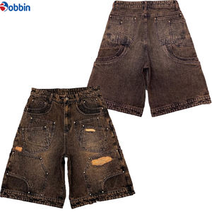 Shorts en jean pour hommes, style streetwear hip-hop, été, personnalisés, avec poches utilitaires cargo, coupe baggy, effet délavé à la pierre et à l'acide - Product Image 5