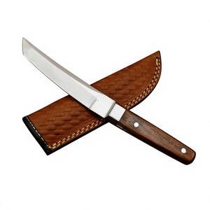 Cuchillo de caza hecho a mano D2 personalizado con hoja Tanto de madera de palisandro de espiga completa y mango de madera, con filo biselado. - Product Image 1