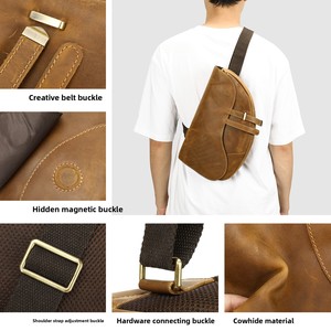 Sac bandoulière vintage en cuir véritable Crazy Horse pour homme, fabriqué sur mesure en usine, avec fermeture éclair - Product Image 5