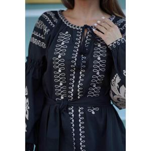 Bohemian Embroidered A-Line Casual Natural Waist Solid <b>White</b> Long Dress Ukraine Embroidery ( Vyshyvanka 100% Cotton Eco-Friendly - Product Image 2