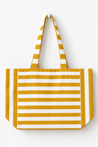 Yellow White Striped Canvas Tote <b>Bag</b> Large Capacity Open Top Shoulder Shopper <b>Beach</b> Travel <b>Bag</b> for Women For Daily Use - Product Image 1
