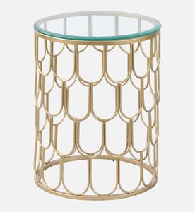 Modern Brass Side <b>Table</b> with Tempered Glass Top Contemporary Living Room Accent Furniture - Product Image 2