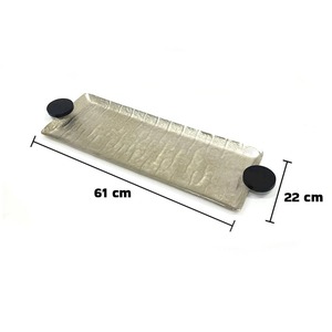 Plateau de service rectangulaire en métal avec poignée en bois, finition dorée, pour la maison et les réceptions, idéal pour servir des desserts, du thé et du café, en gros. - Product Image 3