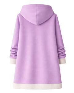 Sweat à capuche long zippé couleur lavande pour femme, manteau d'hiver en polaire décontracté et oversize avec poches, fabrication OEM sur mesure - Product Image 2