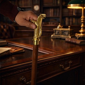 Bâtons de marche rustiques modernes en bois naturel écologique avec poignée en laiton poli, idéaux pour les cadeaux - Product Image 1