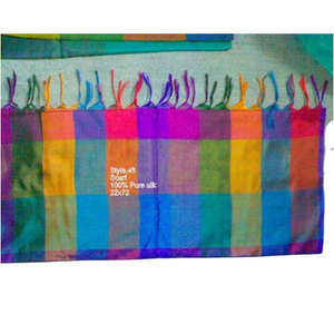 Écharpe 100% soie pure, motif géométrique, tissée à la main, soie brodée Banarasi pure, avec élégantes franges en Zari, qualité supérieure - Product Image 3