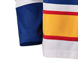 เสื้อฮอกกี้น้ำแข็งผู้ชายแบบสั่งทำพิเศษ (OEM) สีน้ำเงิน คอวี แขนยาว ลายทาง พิมพ์ลายสกรีน ผลิตจากโพลีเอสเตอร์ - Product Image 6
