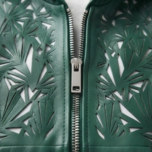 Green Real Hooded <b>Jacket</b> Embossed Leaf Pattern Zipper Closure Casual <b>Men's</b> <b>Summer</b> <b>Jacket</b> Breathable Hollow Out Design - Product Image 6
