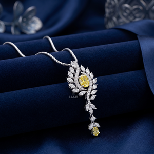 Collier pendentif floral en diamant jaune cultivé en laboratoire, coupe marquise, poire, ovale, bijoux fins élégants et luxueux, cadeau pour femme - Product Image 3