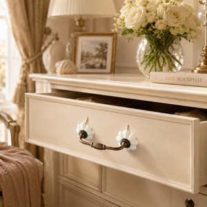 Luxury Floral <b>Ceramic</b> Drawer Handle Decorative Cabinet Pull Vintage Brass Furniture Hardware <b>for</b> Wardrobes Drawers and Cabinets - Product Image 3