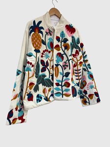 Floral Embroidered Cotton Jacket Mandarin Collar Full Sleeve Prairie Chic Women'<b>s</b> Spring Style Plus Size - Product Image 3