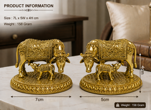 Paire d'idoles de vache et de veau en laiton pur, 7x5x4cm, plaqué or, fait main, design moderne, décoration de temple et cadeau spirituel pour l'inauguration de maison - Product Image 3