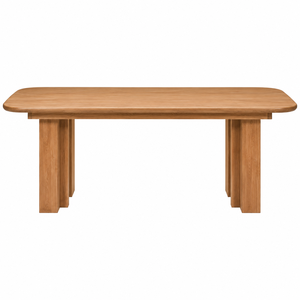 Table à manger de luxe en teck massif, style nordique, rectangulaire arrondie, meubles de salle à manger, pieds en blocs, écologique, hôtel, 8 places - Product Image 1