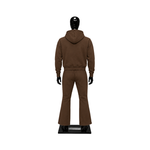 Ensemble de survêtement marron pour homme : sweat à capuche zippé et pantalon évasé – Tenue décontractée deux pièces pour le sport et le streetwear – Vente en gros personnalisée - Product Image 2