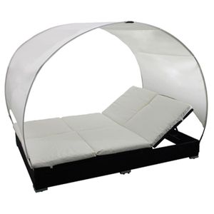 Letto salotto esterno in Rattan nero con tetto a baldacchino e cuscini per Pergola Gazebo o arredamento da giardino - Product Image 3