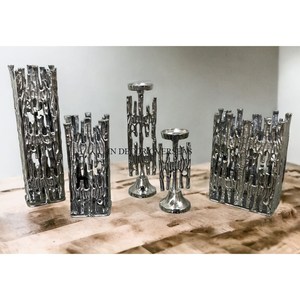 Most Selling Geometric Metal Vases Set Handmade Tabletop <b>Decor</b> Silver Finish Modern Home Centerpiece Wedding And Parties <b>Decor</b> - Product Image 6