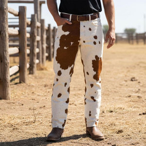 Pantalon streetwear homme 2026 en cuir de vachette véritable premium à poils, taille mi-haute - Product Image 1