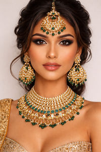 Indian Trendy Classic Choker Engagement Anniversary Wedding Party <b>Gift</b> Set Traditional Crystal Kundan Faux Pearl Alloy Gold - Product Image 3