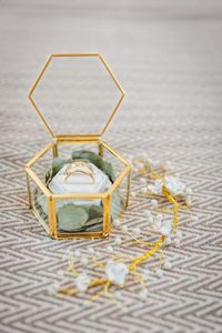 Customized <b>Hexagon</b> Glass Ring <b>Box</b> with Metal Frame, Decorative Storage Organizer Ring <b>Box</b> For Wedding <b>Gift</b> & Home use - Product Image 1
