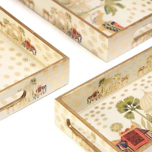 Juego de bandejas rectangulares de MDF con revestimiento de esmalte, impermeables, de varias piezas, con estampado de elefantes, diseño artístico bohemio, ligero. - Product Image 2