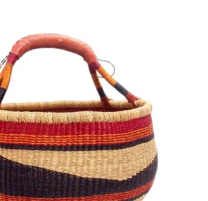 Panier de rangement décoratif élégant et tendance en jonc de mer, écologique, en herbe naturelle, motif vague vert-orange, pour la maison - Product Image 2