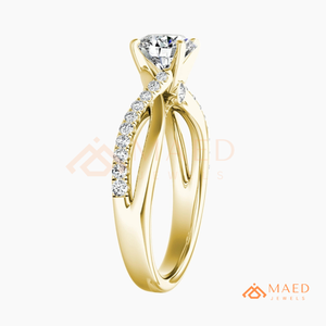 Anillo de Compromiso de Moissanita con Corte Redondo, Chapado en Oro, Diseño Cruzado Infinito con Banda Pavé, Anillo de Boda, Joyería de Lujo - Product Image 6