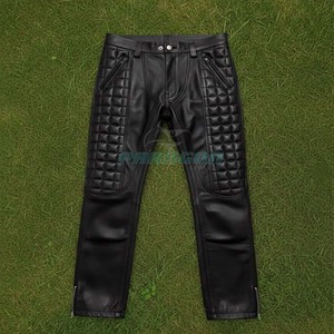 กางเกงยีนส์หนังวัวแท้สีม่วงแบบ OEM ตกแต่งลายเพชร สไตล์เฉพาะตัว กางเกงขายาวหนังแกะพรีเมียมสำหรับผู้ใหญ่ - Product Image 2