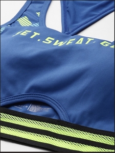 Soutien-gorge de sport bleu pour femme, dos nageur, avec découpes, anti-transpiration, séchage rapide, maintien moyen, idéal pour le fitness et l'entraînement - Product Image 4