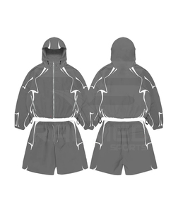 2026 Trending Yellow Hooded <b>Tracksuit</b> 2 Piece Zipper Jacket Shorts Quick Dry Summer Wear Streetwear Loose Fit <b>Tracksuit</b> - Product Image 6