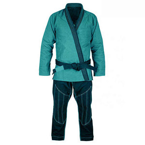 Kimono de BJJ color verde azulado, unisex para adultos, uniforme de judo y karate de algodón con cinturón, ropa de entrenamiento duradera, corte regular, teñido liso. - Product Image 4