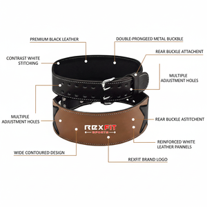 Cinturón de Levantamiento de Pesas Rexfit Sports Premium de Cuero Vacuno Genuino para Soporte en Entrenamiento para Gimnasio y Levantamiento de Pesas - Product Image 4